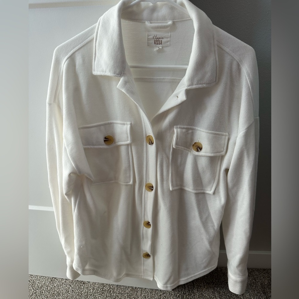 Hippie Rose White Utility Jacket with Button Accents